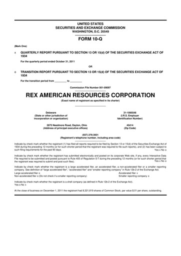 Thumbnail REX American Resources
 10-Q Quarterly Report FY2012 