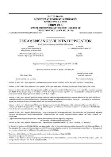 Thumbnail REX American Resources
 10-K Annual Report 2012
