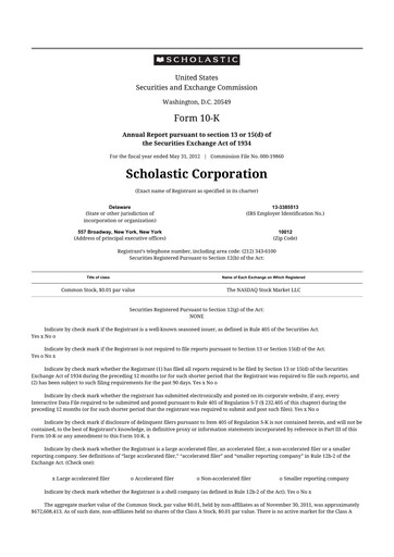 Thumbnail Scholastic 10-K Annual Report 2012