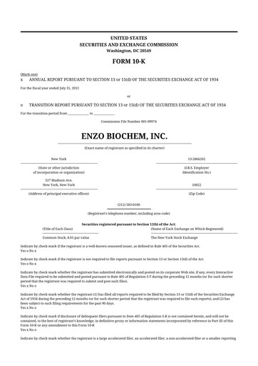 Thumbnail Enzo Biochem 10-K Annual Report 2012