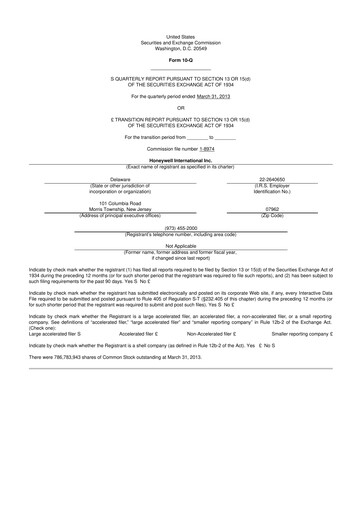 Thumbnail Honeywell 10-Q Quarterly Report FY2013 