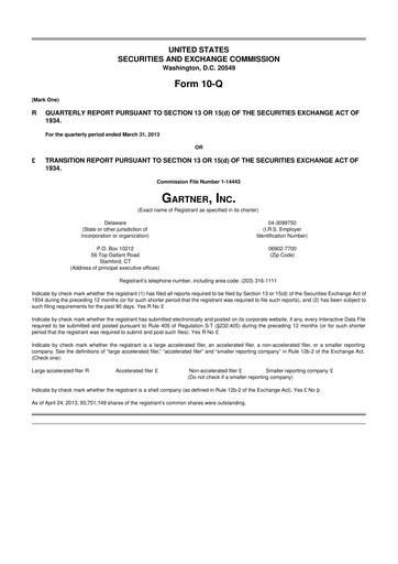 Thumbnail Gartner 10-Q Quarterly Report FY2013 