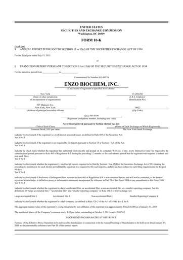 Thumbnail Enzo Biochem 10-K Annual Report 2013