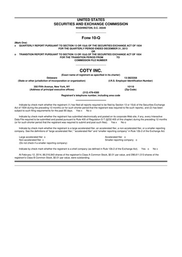 Miniature Coty 10-Q Rapport trimestriel 2014 