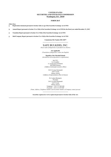 Miniature Safe Bulkers
 20-F Rapport annuel 2013