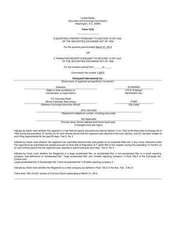 Thumbnail Honeywell 10-Q Quarterly Report FY2014 