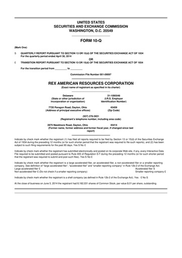 Thumbnail REX American Resources
 10-Q Quarterly Report FY2014 