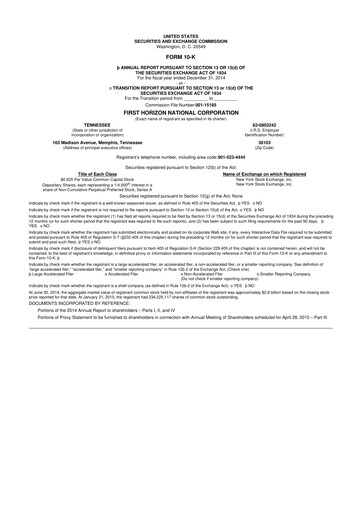 Vorschaubild First Horizon Corporation 10-K Jahresbericht 2014