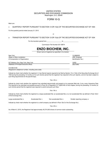 Thumbnail Enzo Biochem 10-Q Quarterly Report FY2015 