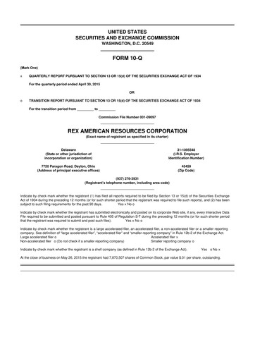 Thumbnail REX American Resources
 10-Q Quarterly Report FY2015 