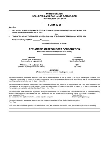 Thumbnail REX American Resources
 10-Q Quarterly Report FY2015 