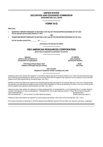 Thumbnail REX American Resources
 10-Q Quarterly Report FY2015 