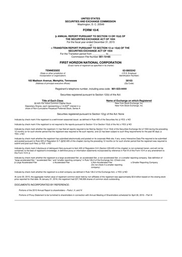 Vorschaubild First Horizon Corporation 10-K Jahresbericht 2015