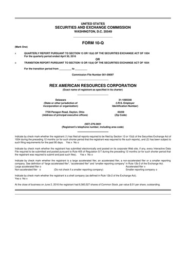 Thumbnail REX American Resources
 10-Q Quarterly Report FY2016 