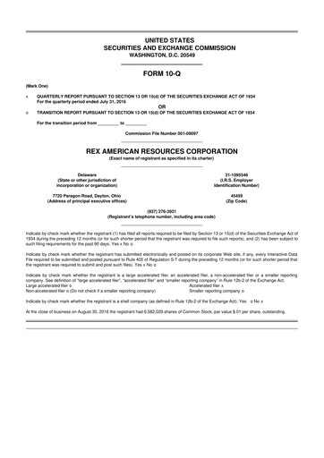 Thumbnail REX American Resources
 10-Q Quarterly Report FY2016 