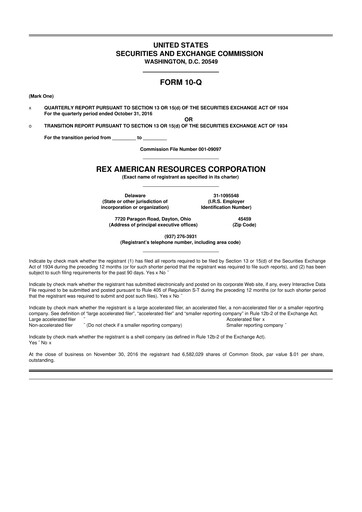 Thumbnail REX American Resources
 10-Q Quarterly Report FY2016 