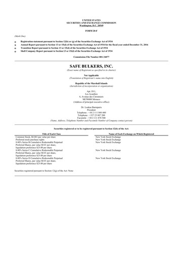 Miniature Safe Bulkers
 20-F Rapport annuel 2016