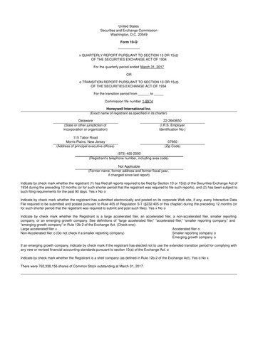 Thumbnail Honeywell 10-Q Quarterly Report FY2017 