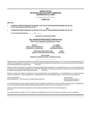 Thumbnail REX American Resources
 10-Q Quarterly Report FY2017 