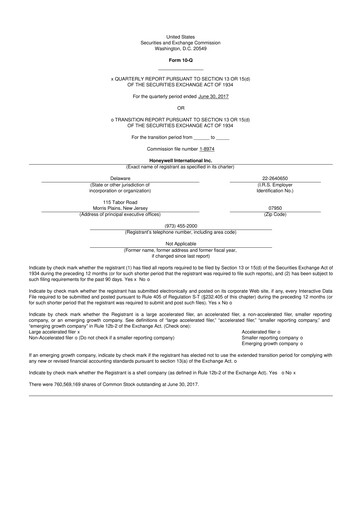 Thumbnail Honeywell 10-Q Quarterly Report FY2017 