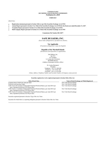 Miniature Safe Bulkers
 20-F Rapport annuel 2017