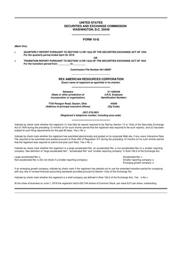 Thumbnail REX American Resources
 10-Q Quarterly Report FY2018 