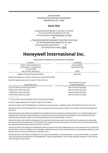 Thumbnail Honeywell 10-K Annual Report 2018