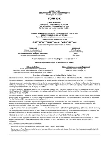 Vorschaubild First Horizon Corporation 10-K Jahresbericht 2018