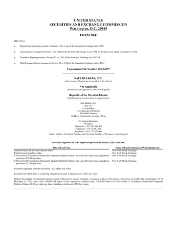 Miniature Safe Bulkers
 20-F Rapport annuel 2018