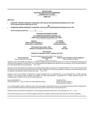 Thumbnail REX American Resources
 10-Q Quarterly Report FY2019 
