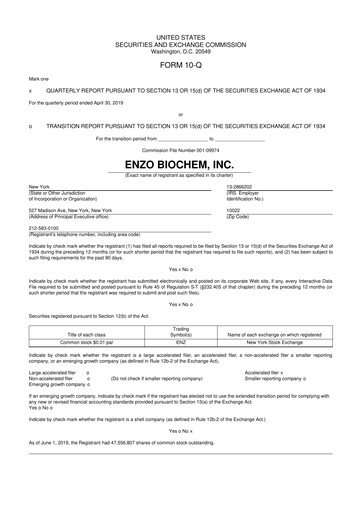 Thumbnail Enzo Biochem 10-Q Quarterly Report FY2019 