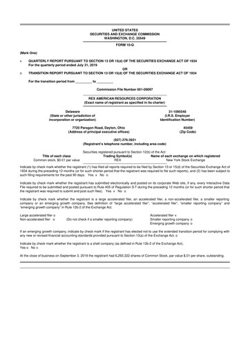 Thumbnail REX American Resources
 10-Q Quarterly Report FY2019 