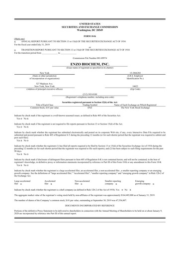 Thumbnail Enzo Biochem 10-K Annual Report 2019