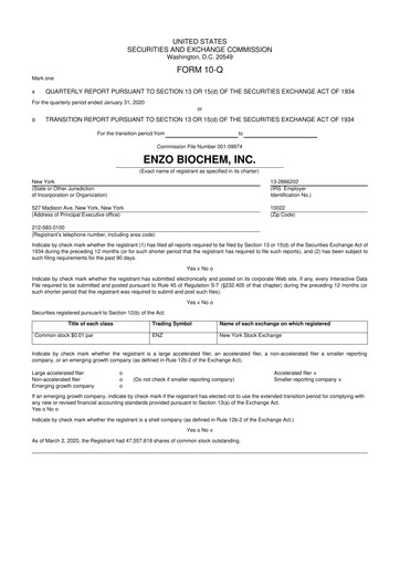 Thumbnail Enzo Biochem 10-Q Quarterly Report FY2020 