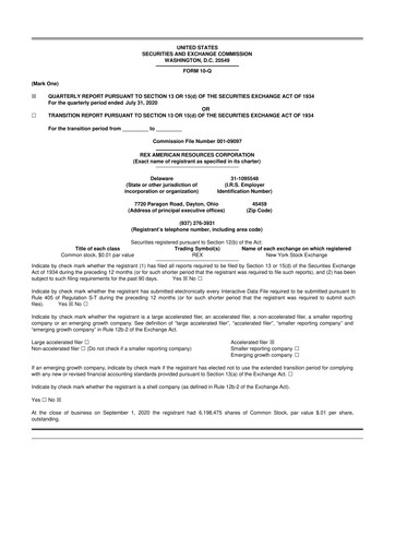 Thumbnail REX American Resources
 10-Q Quarterly Report FY2020 