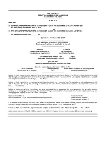Thumbnail REX American Resources
 10-Q Quarterly Report FY2022 