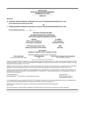 Thumbnail REX American Resources
 10-Q Quarterly Report FY2024 