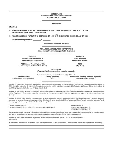 Thumbnail REX American Resources
 10-Q Quarterly Report FY2024 