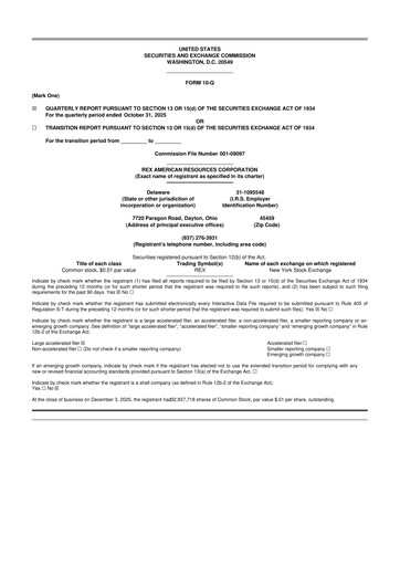 Thumbnail REX American Resources
 10-Q Quarterly Report FY2025 