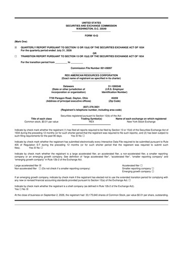 Thumbnail REX American Resources
 10-Q Quarterly Report FY2026 