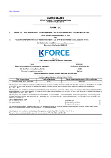 Thumbnail Kforce 10-Q Quarterly Report FY2022 