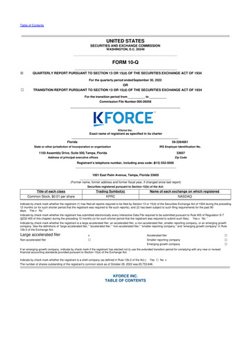Thumbnail Kforce 10-Q Quarterly Report FY2022 