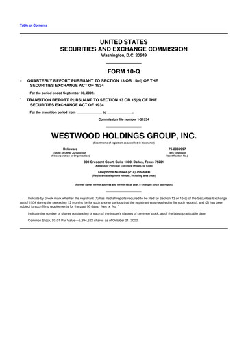 Thumbnail Westwood Holdings Group 10-Q Quarterly Report FY 