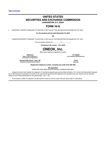Vorschaubild Oneok 10-Q Quartalsbericht  