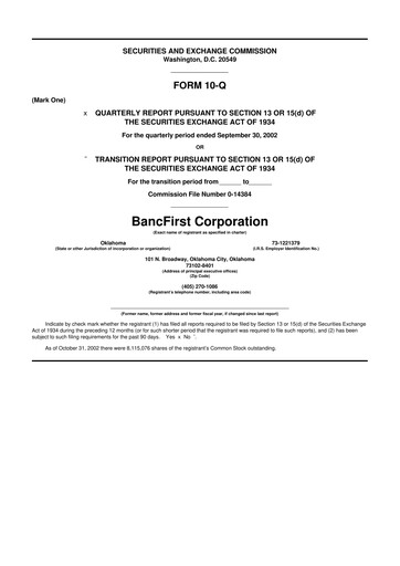 Thumbnail BancFirst 10-Q Quarterly Report FY 