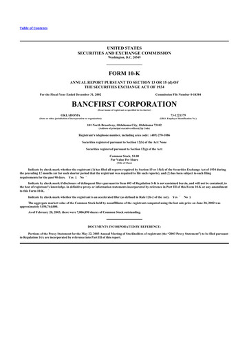 Miniature BancFirst 10-K Rapport annuel 