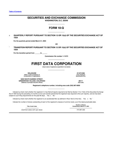 Thumbnail First Data Corporation 10-Q Quarterly Report FY 