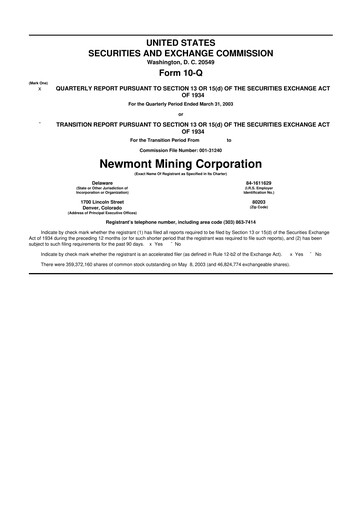Thumbnail Newmont 10-Q Quarterly Report FY 