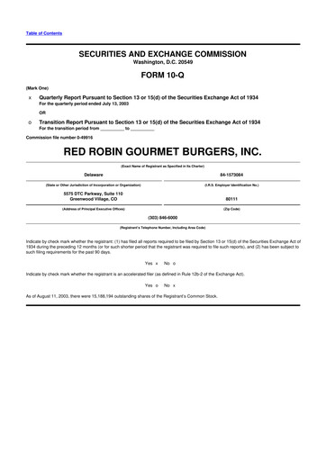 Thumbnail Red Robin
 10-Q Quarterly Report FY 