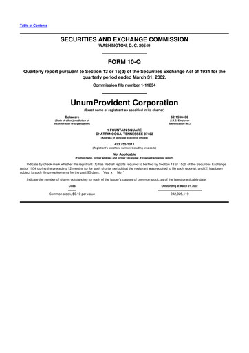 Miniature Unum 10-Q Rapport trimestriel  